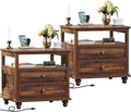 Farmhouse Nightstand Set of 2 with Charging Station - Spacious 24 in