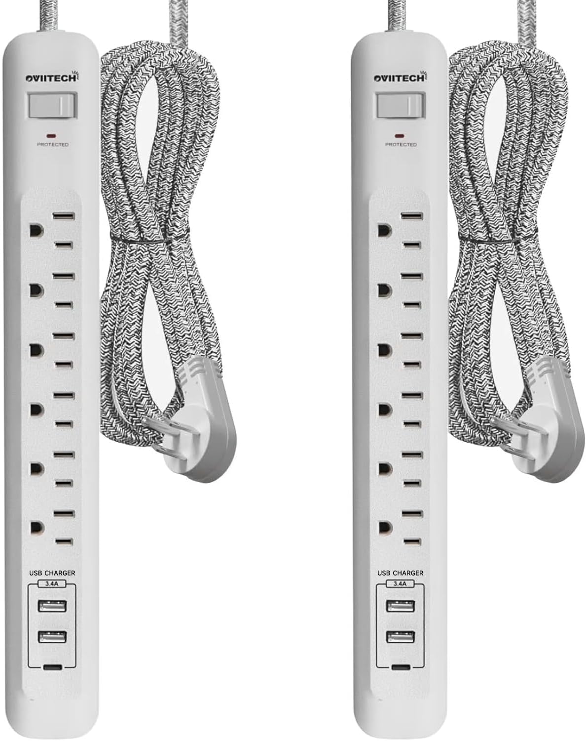 2 Pack Power Strip Surge Protector with 6 Outlets and USB Ports