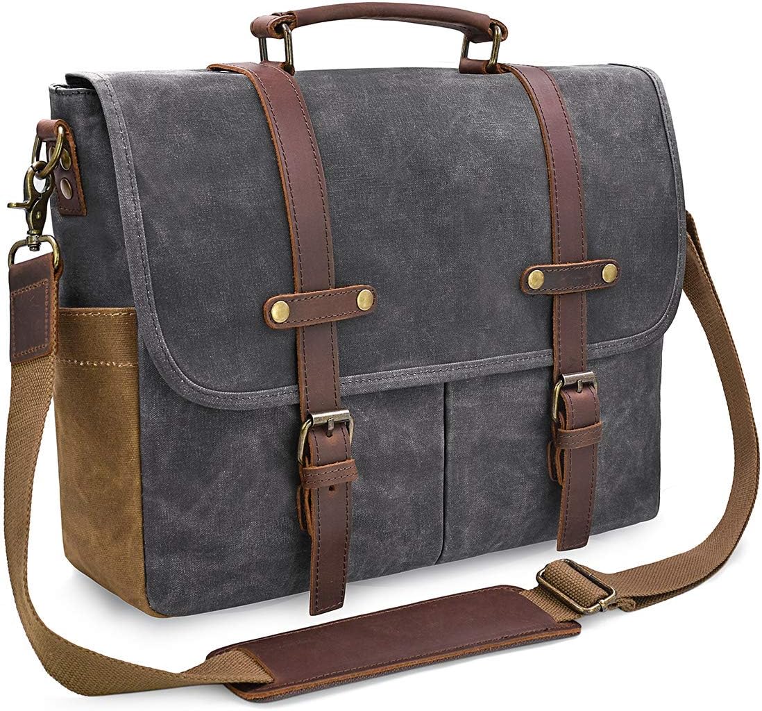 Mens Messenger Bag 15.6 Inch Waterproof Vintage Leather Satchel