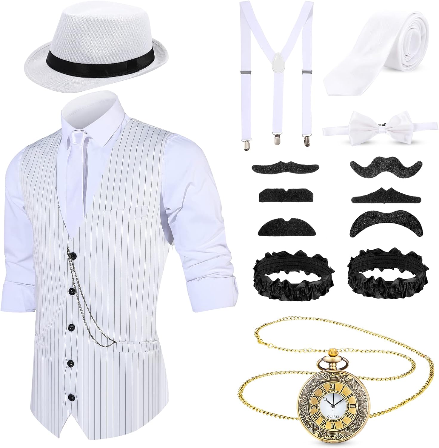 1920s Mens Costume Outfit with Gangster Vest and Accessories