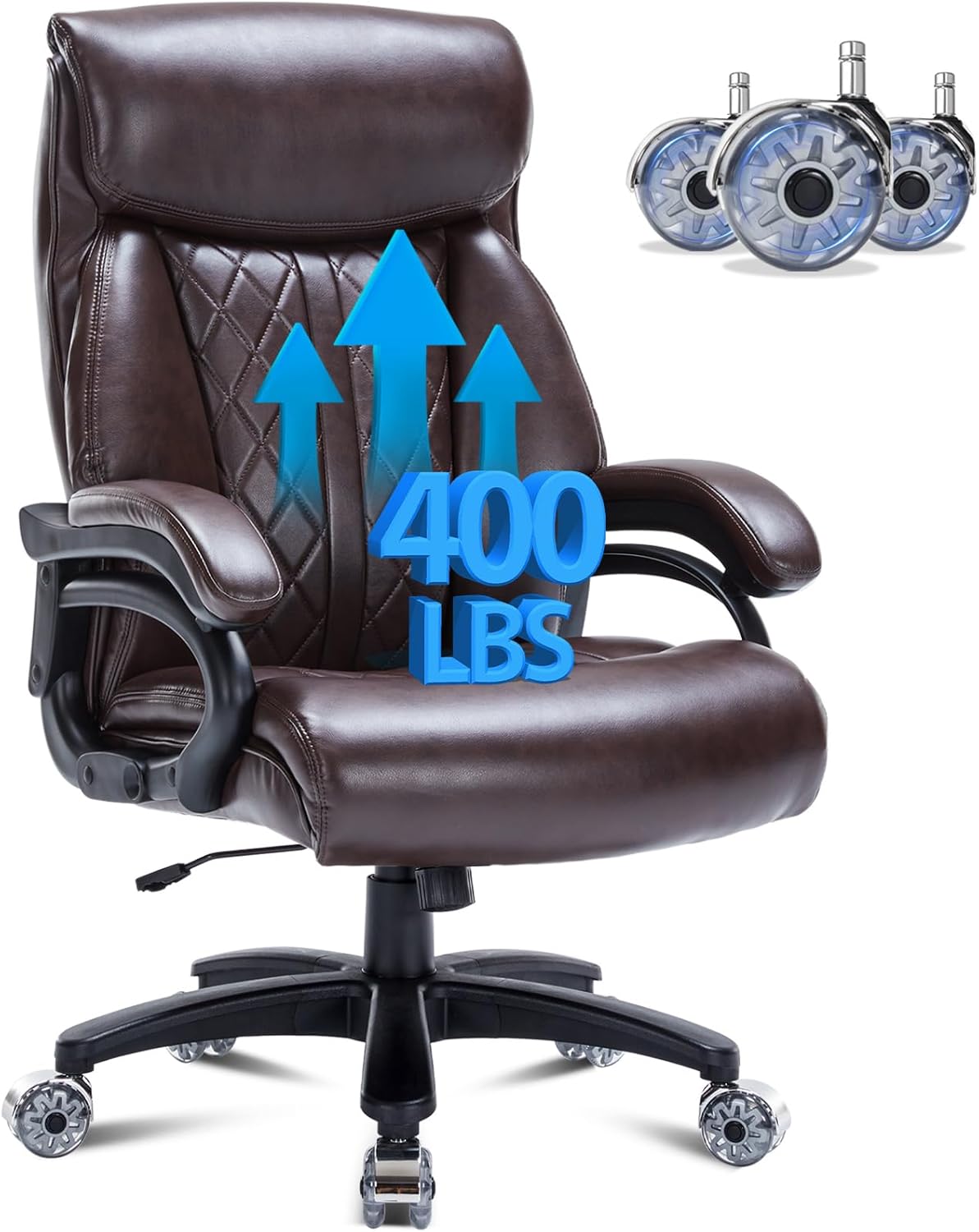 400lbs Big & Tall Office Chair - Heavy Duty, Extra Wide Seat, Leather, OLOTO