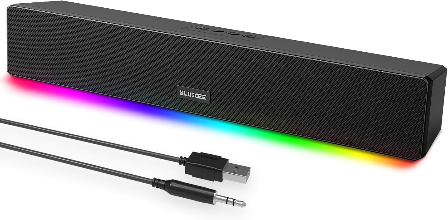 Bluetooth Computer Soundbar with Deep Bass for Gaming and Music