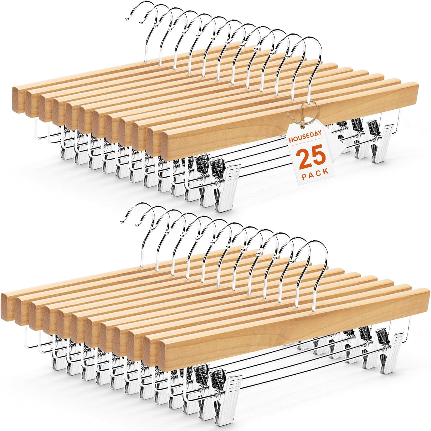Premium Wooden Pants Hangers with Clips for Closet Organization