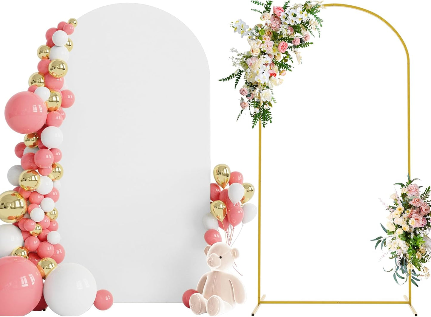 7.2 FT Wedding Arch Backdrop Stand with White Cover for Events