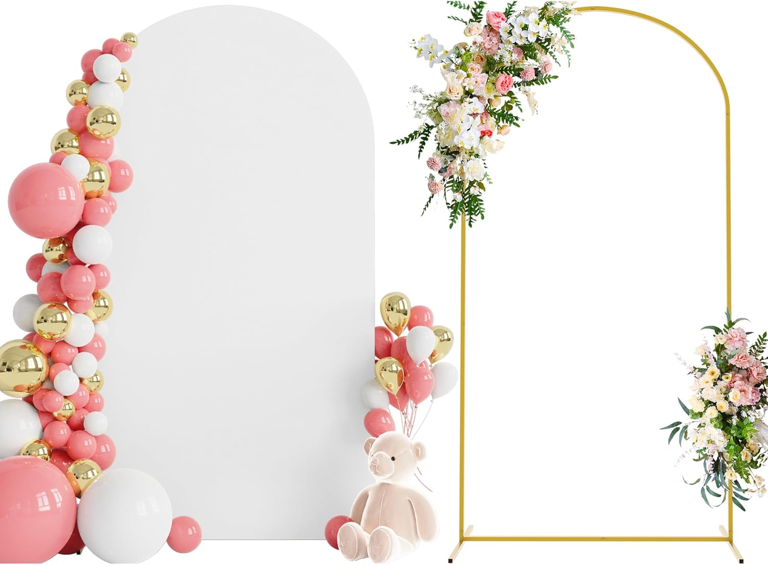 7.2 FT Wedding Arch Backdrop Stand with White Cover for Events