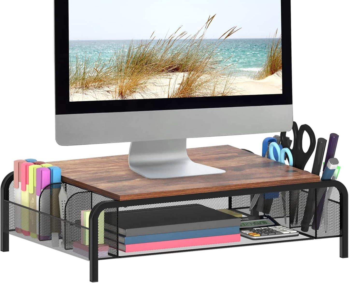 Rustic Metal Monitor Riser with Drawer Organizer