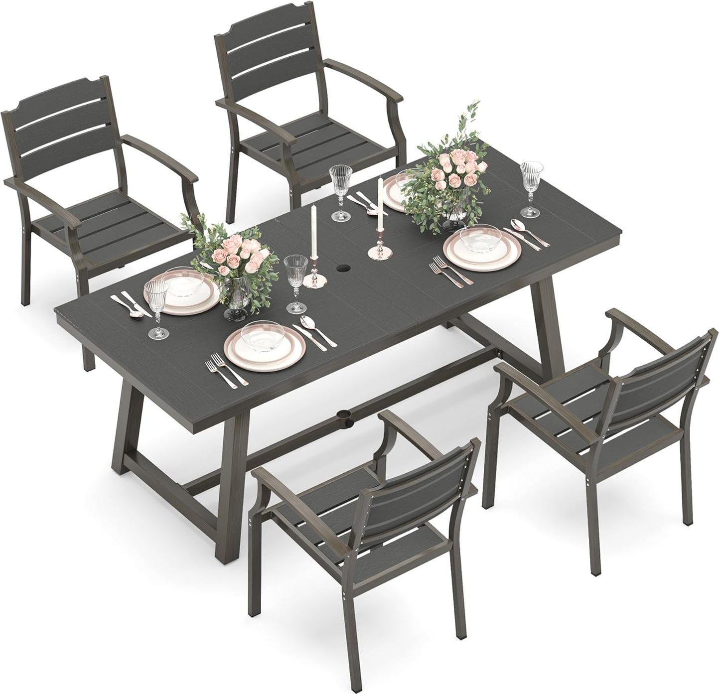 Patio Table and Chairs Set for Outdoor Dining, Dark Gray