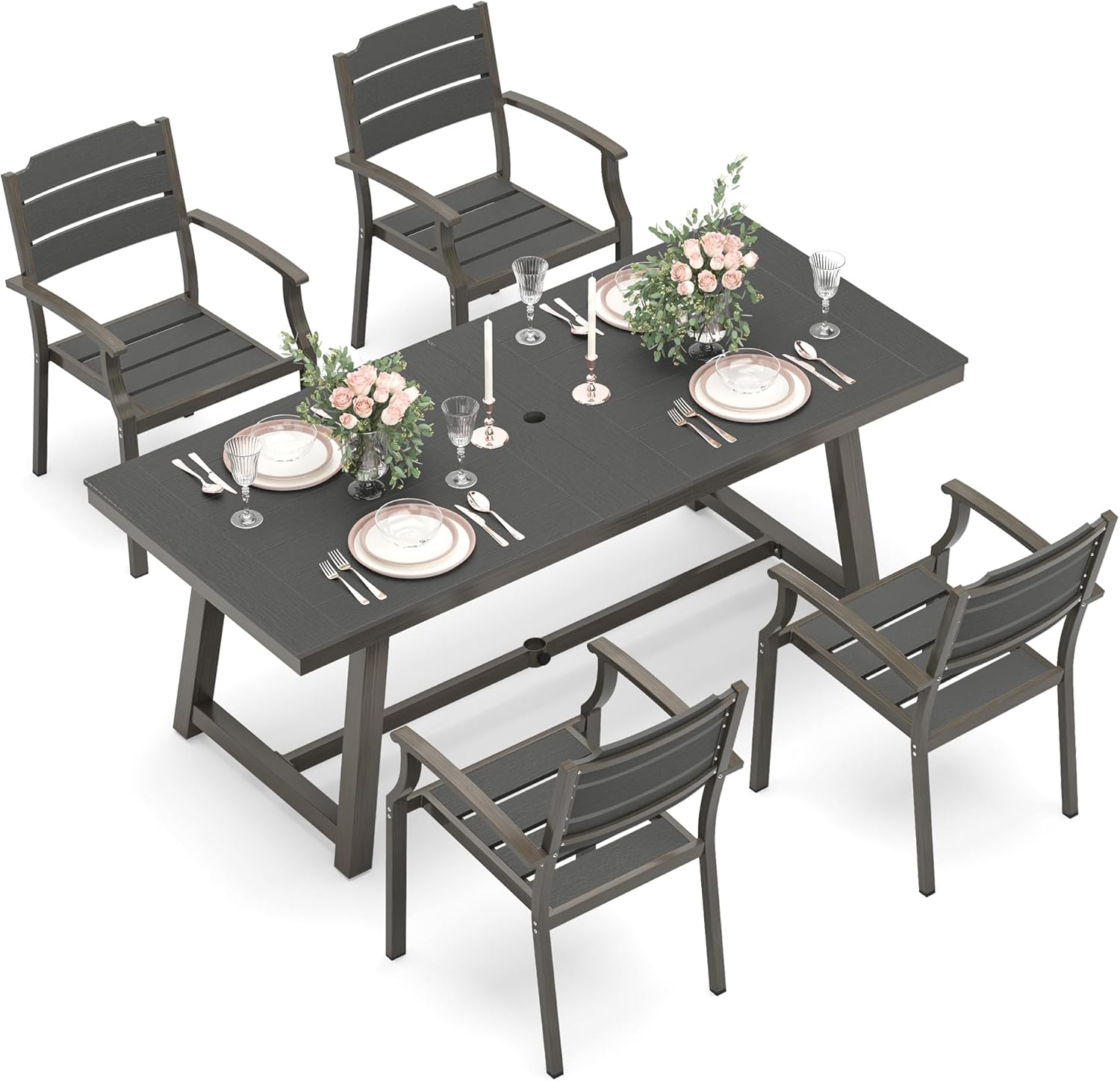 Patio Table and Chairs Set for Outdoor Dining, Dark Gray