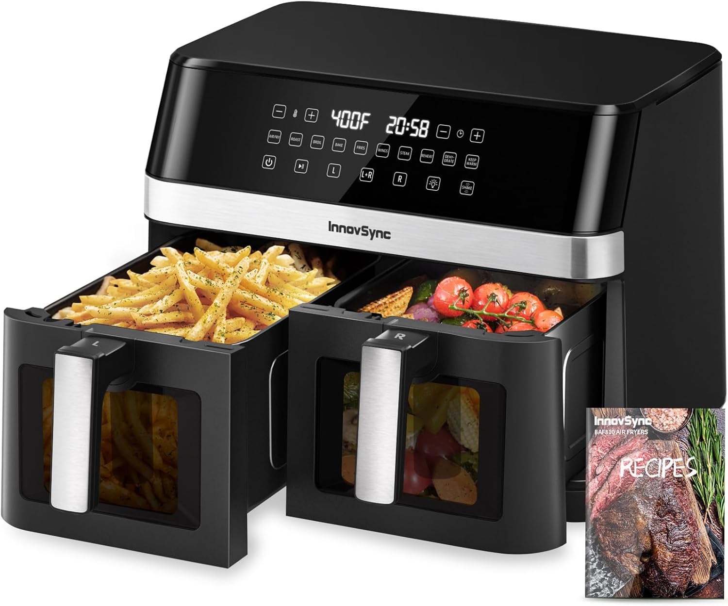 12QT Large Dual Air Fryer with 10-in-1 Cooking Flexibility