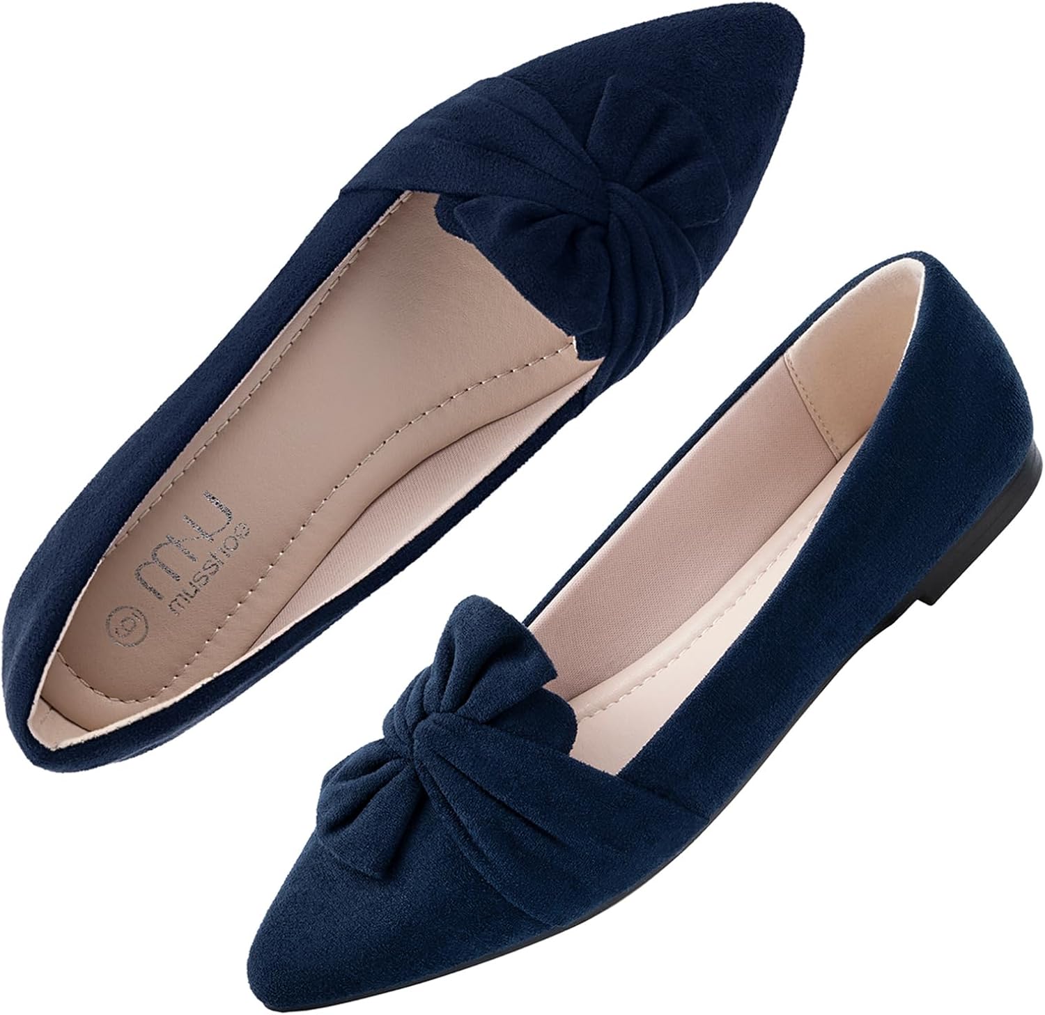 MUSSHOE Women's Dressy Pointed Toe Bowknot Ballet Flats Shoes