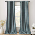 Stone Blue Velvet Curtains 92 in Long Back Tab Panels - Room Darkening