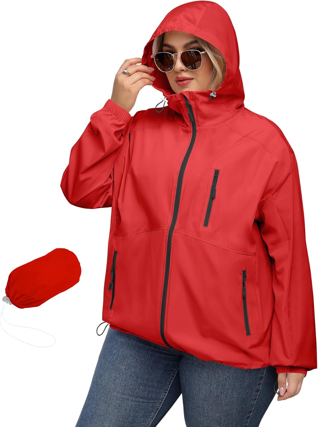 Avoogue Plus Size Womens Rain Jacket with Hood for All Seasons