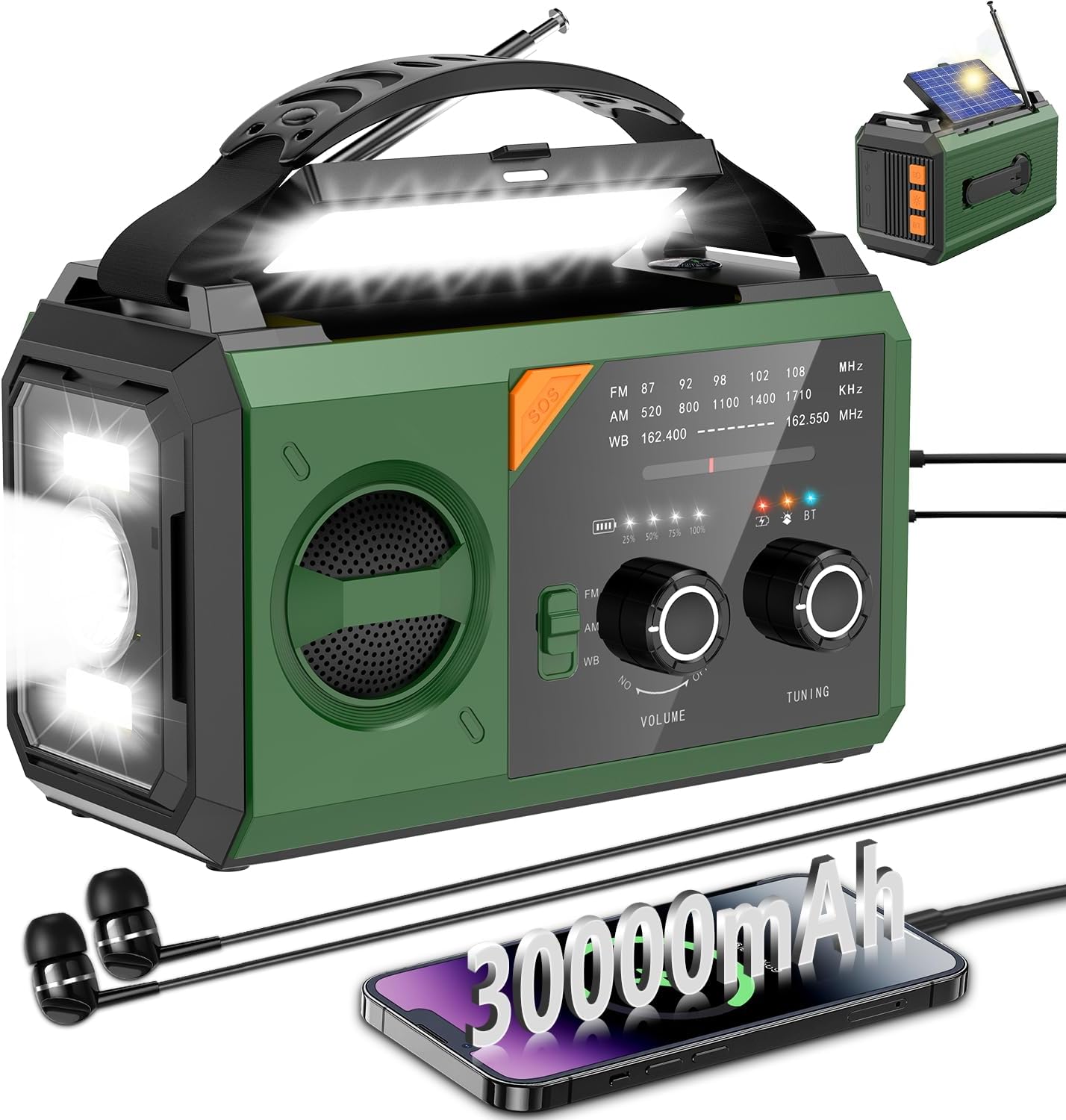 30000mAh Emergency Weather Radio with Bluetooth and Flashlight