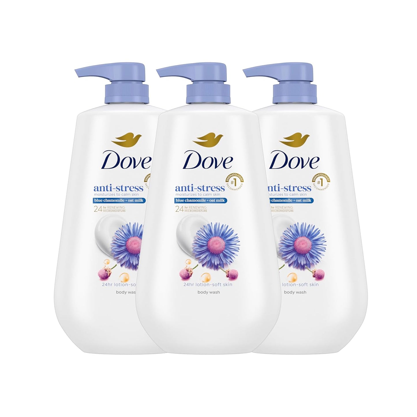 Dove Body Wash with Pump 3 Count for Soft Skin and Calmness