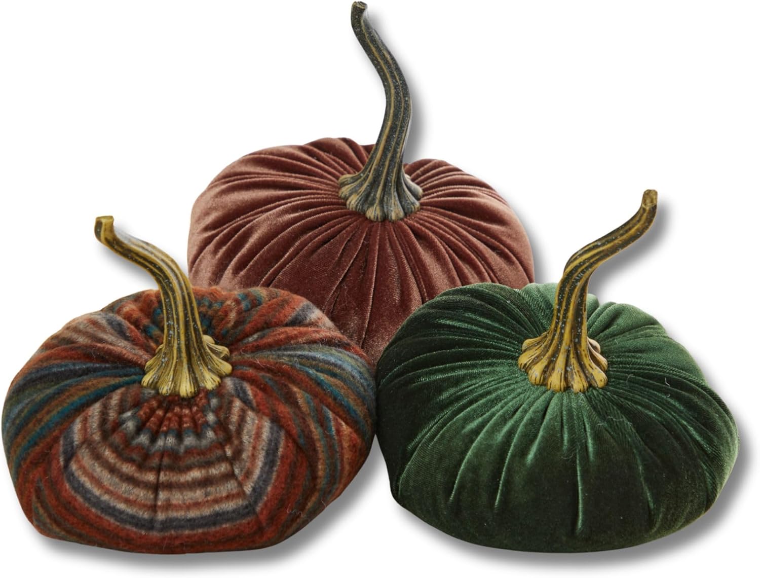 Set of 3 Velvet Pumpkins for Autumn Decor and Centerpieces