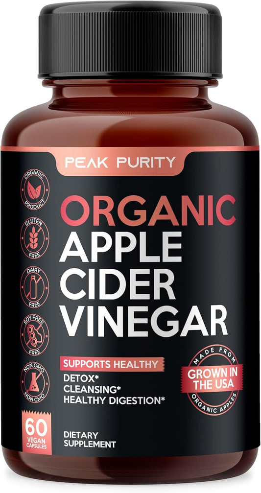 Peak Purity Organic ACV Capsules - Gut Cleanse & Digestion Boost - 1000mg