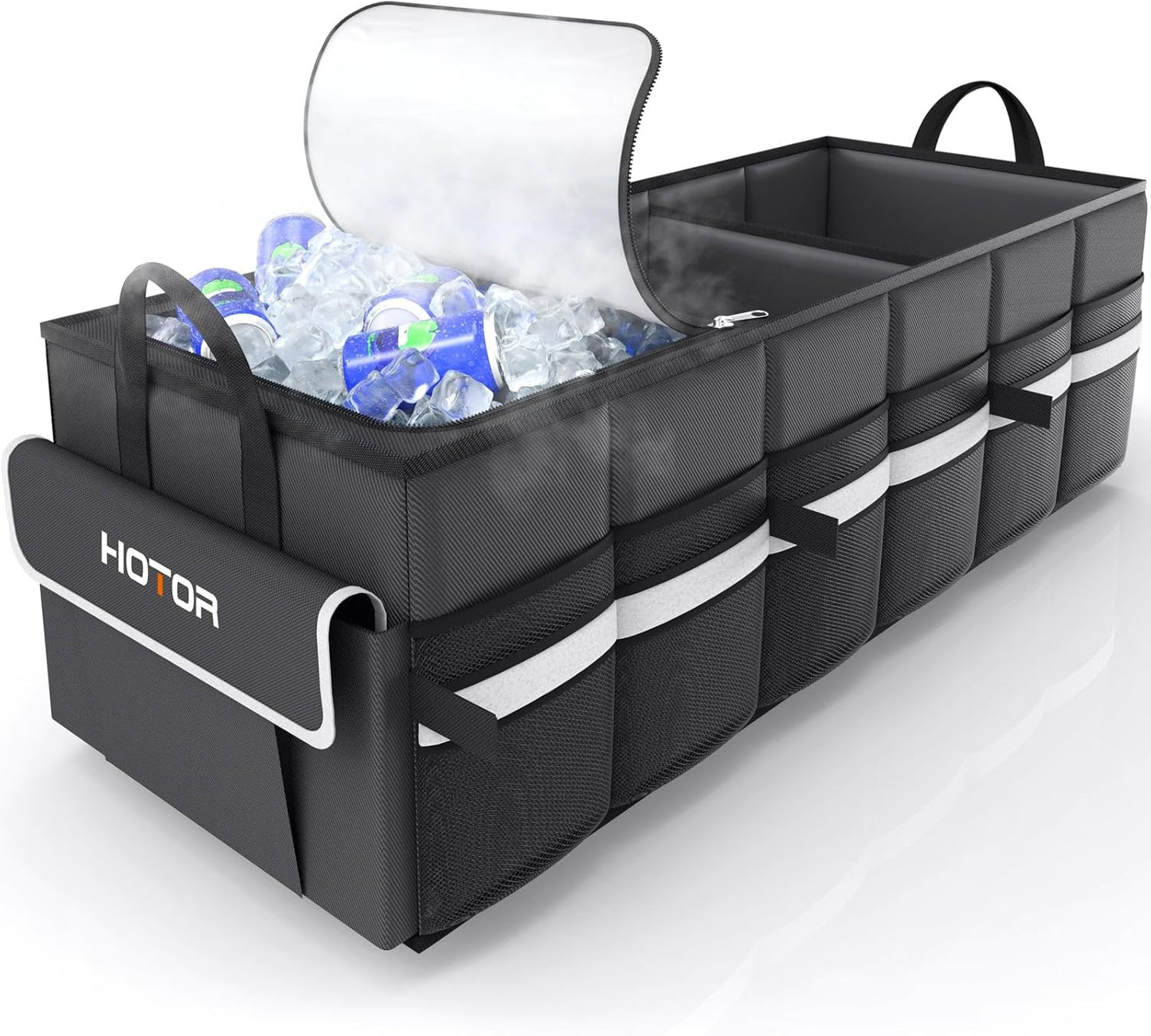 HOTOR Trunk Organizer with Leakproof Cooler - Keep Your Car Neat & Cool! 3 Compartments, Black