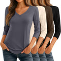 Ficerd 4 Pack Women's 3/4 Sleeve V Neck Tunic Tops - Comfortable tight