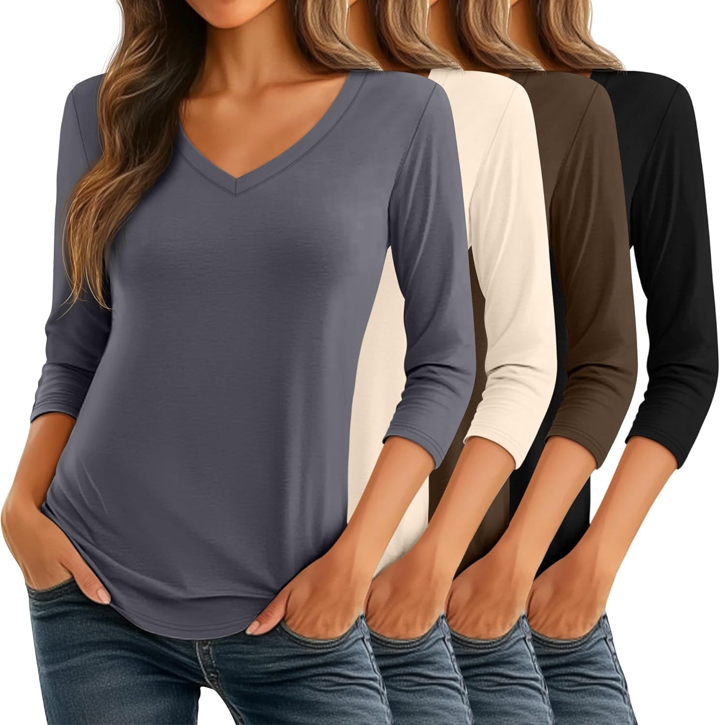Ficerd Women's 3/4 Sleeve T Shirts for Casual Summer Style