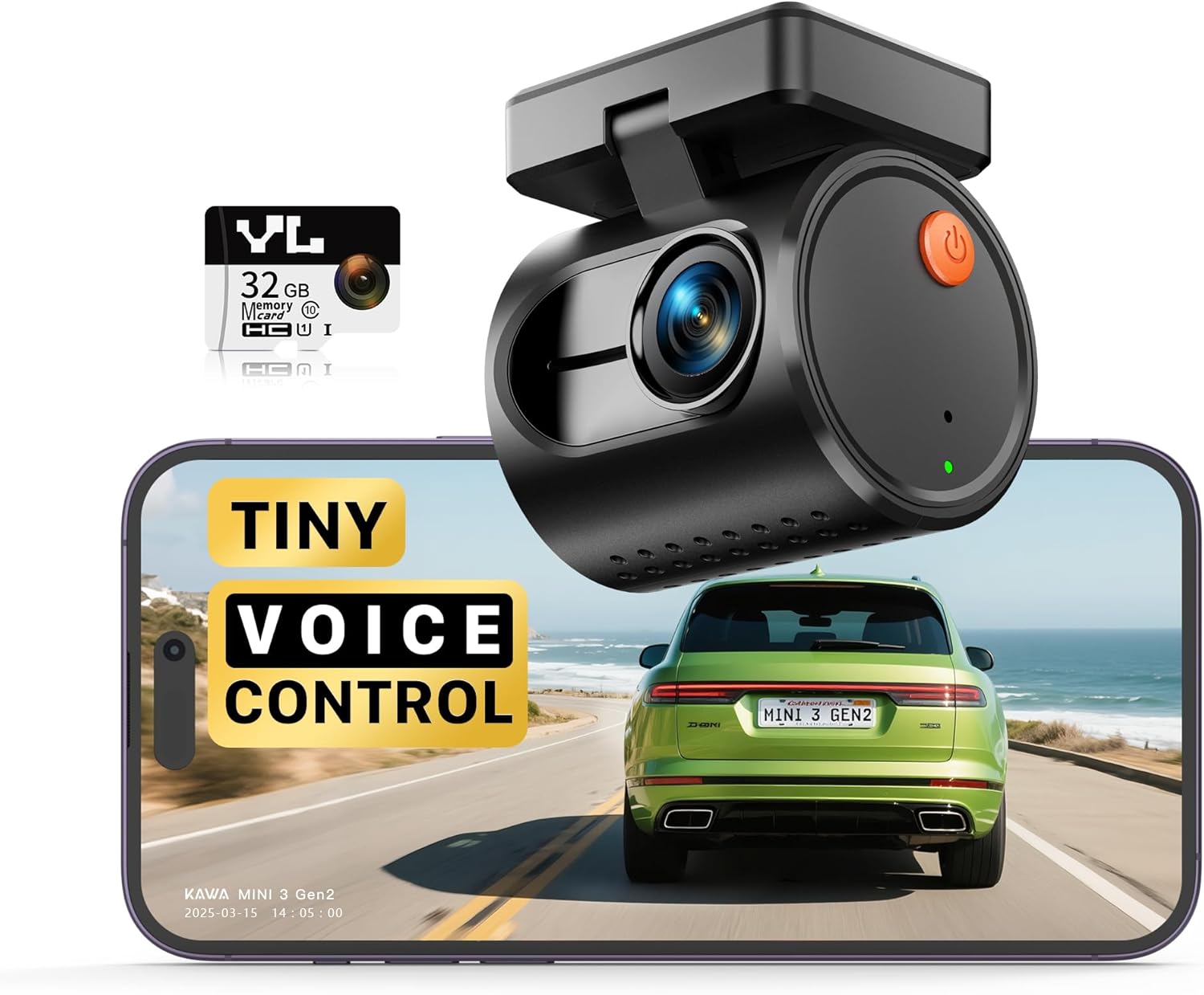 KAWA 2K Tiny Dash Cam with Voice Control and Night Vision