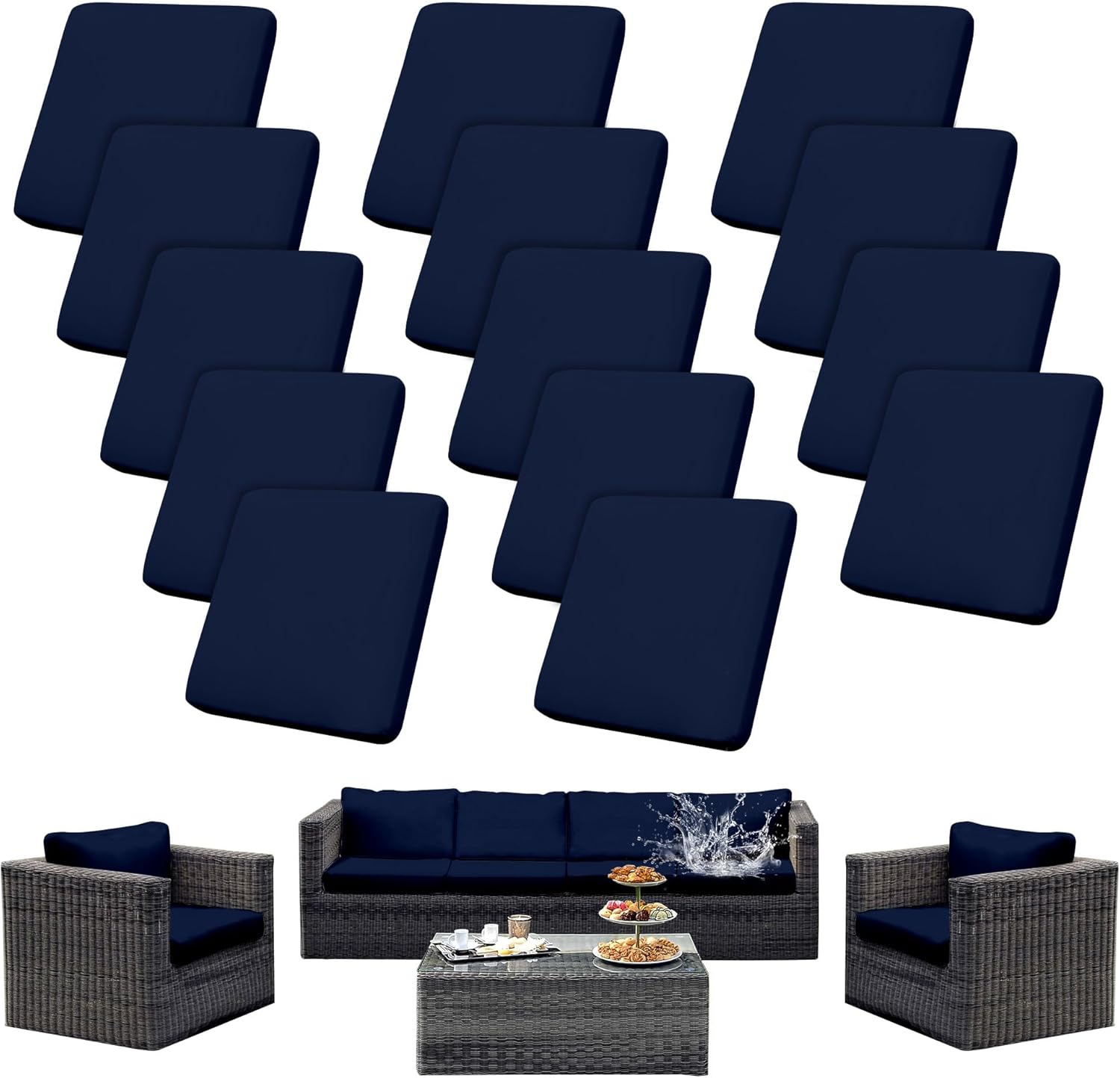 14Pcs Waterproof Patio Cushion Covers for Outdoor Furniture