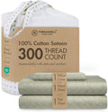 Threadmill Cotton Twin XL Sheet Set - 100% Cotton Damask Jacquard Sage