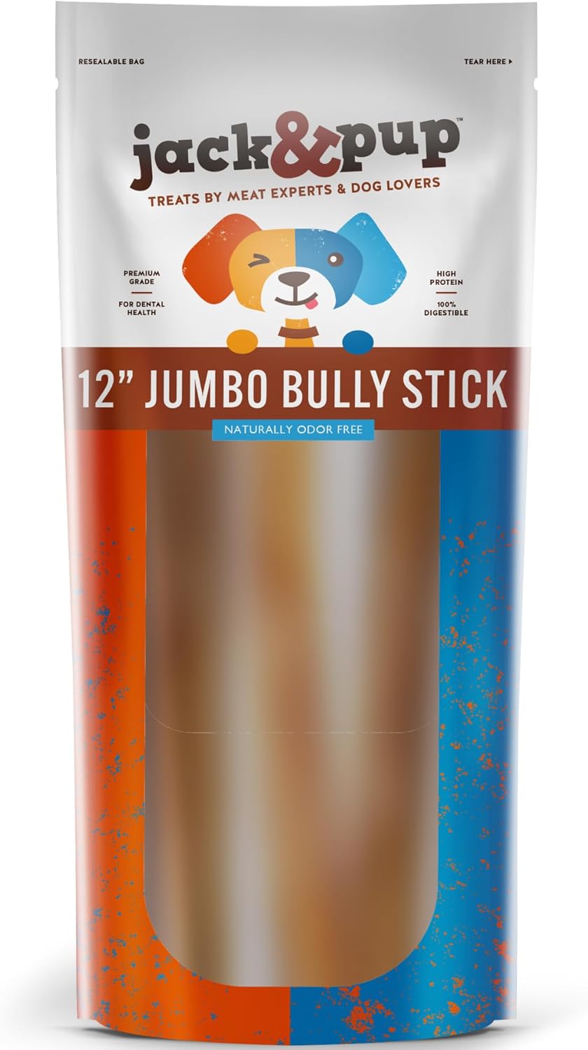 Jack&Pup Jumbo Bully Sticks for Large Dogs - 12 Inch Chews