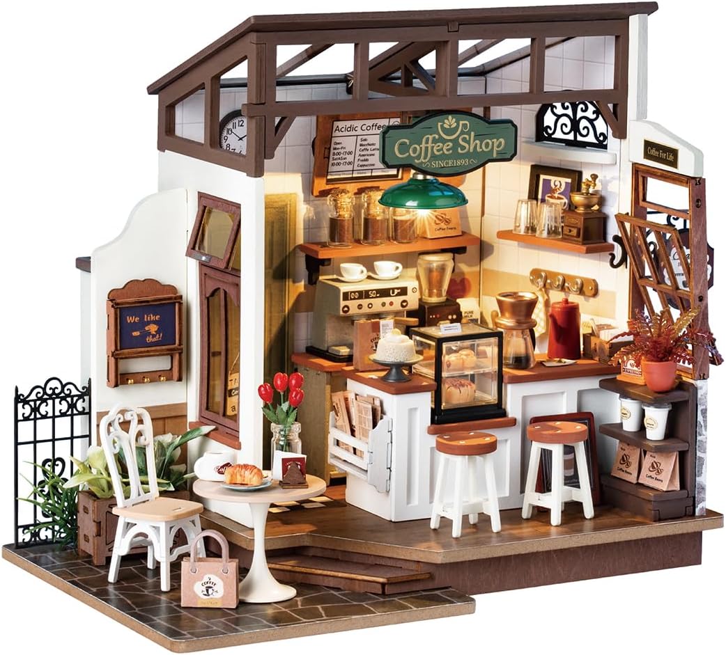 Rowood Coffee Miniature House Kit for Adults - DIY Dollhouse Fun