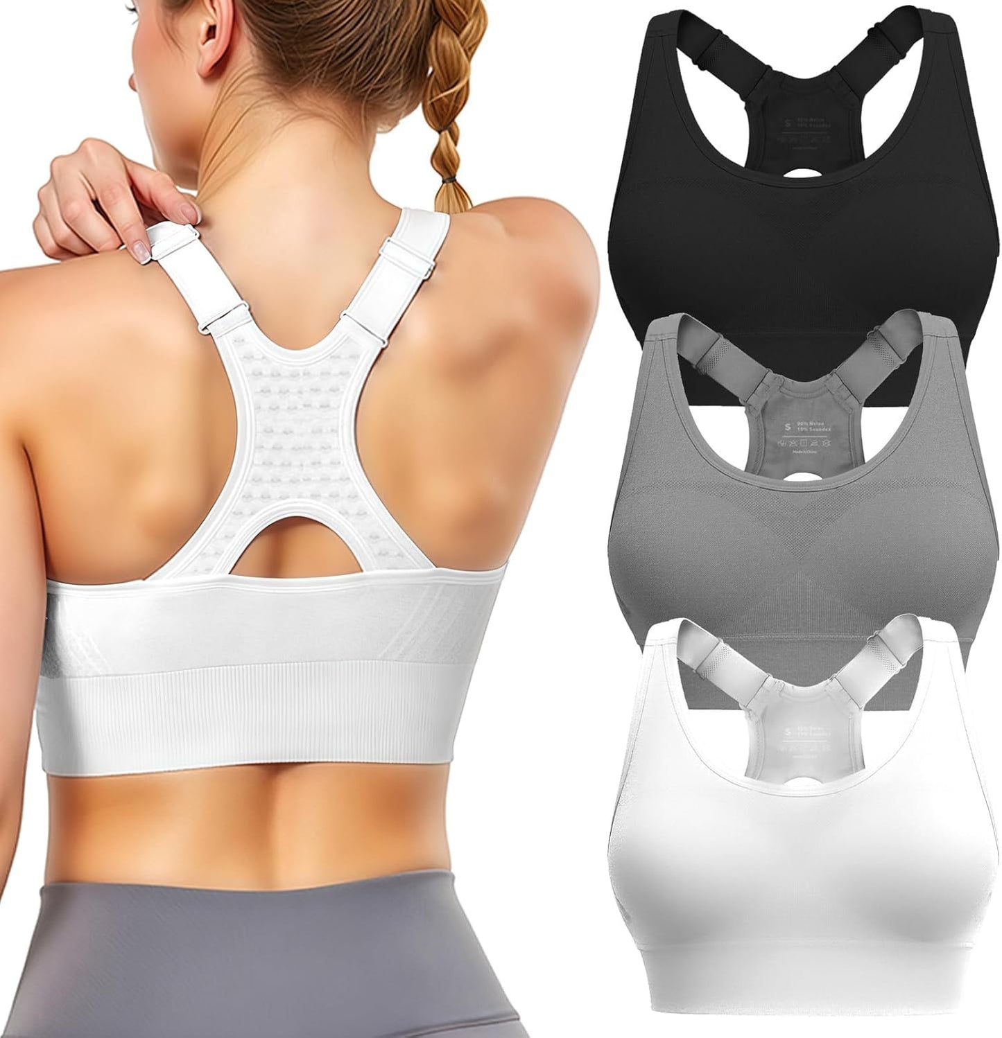 Adjustable Sports Bras for Women: High Support 3 Pack