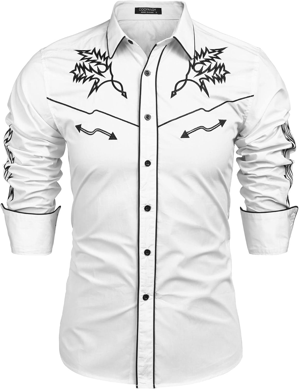 Stylish COOFANDY Men's Western Cowboy Shirt with Embroidery
