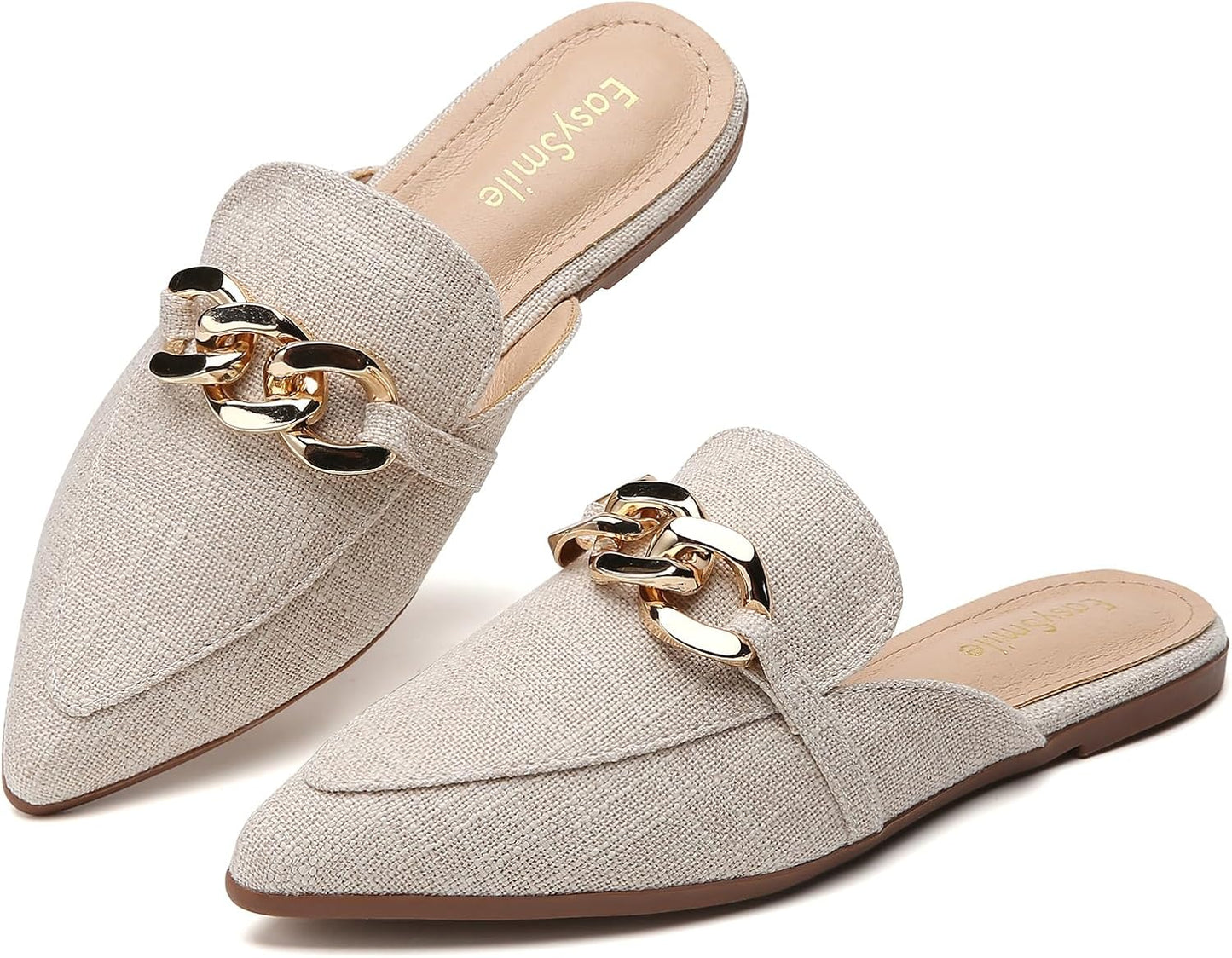 Metal Chain Decor Flat Mules for Women - Stylish Slip On Loafers