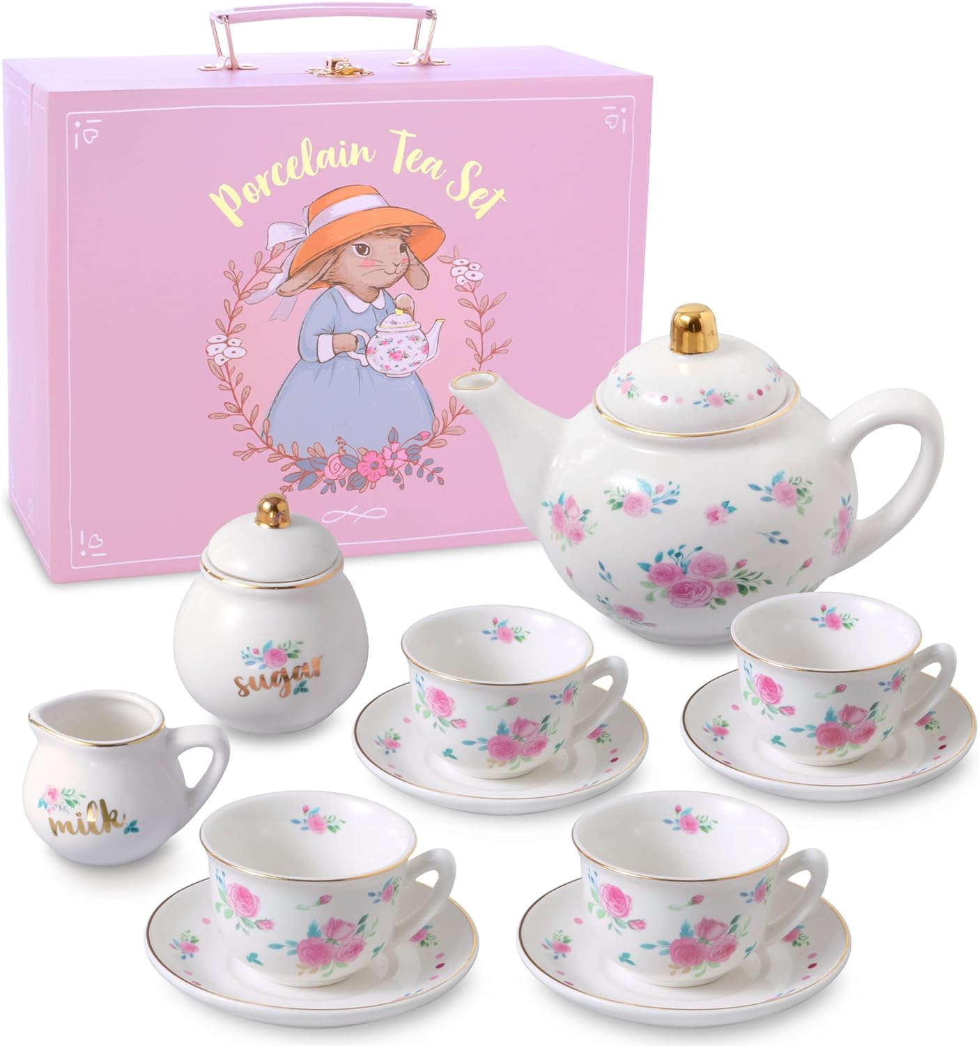 Porcelain Tea Set for Girls - Floral Tea Party Set for Kids