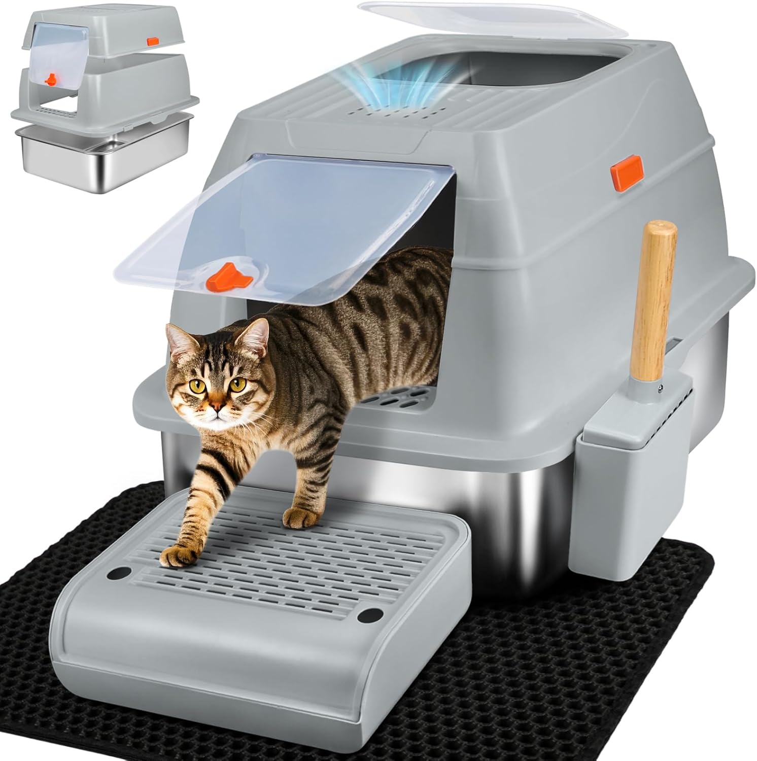 SZEE XL Stainless Steel Litter Box with Top Exit Design