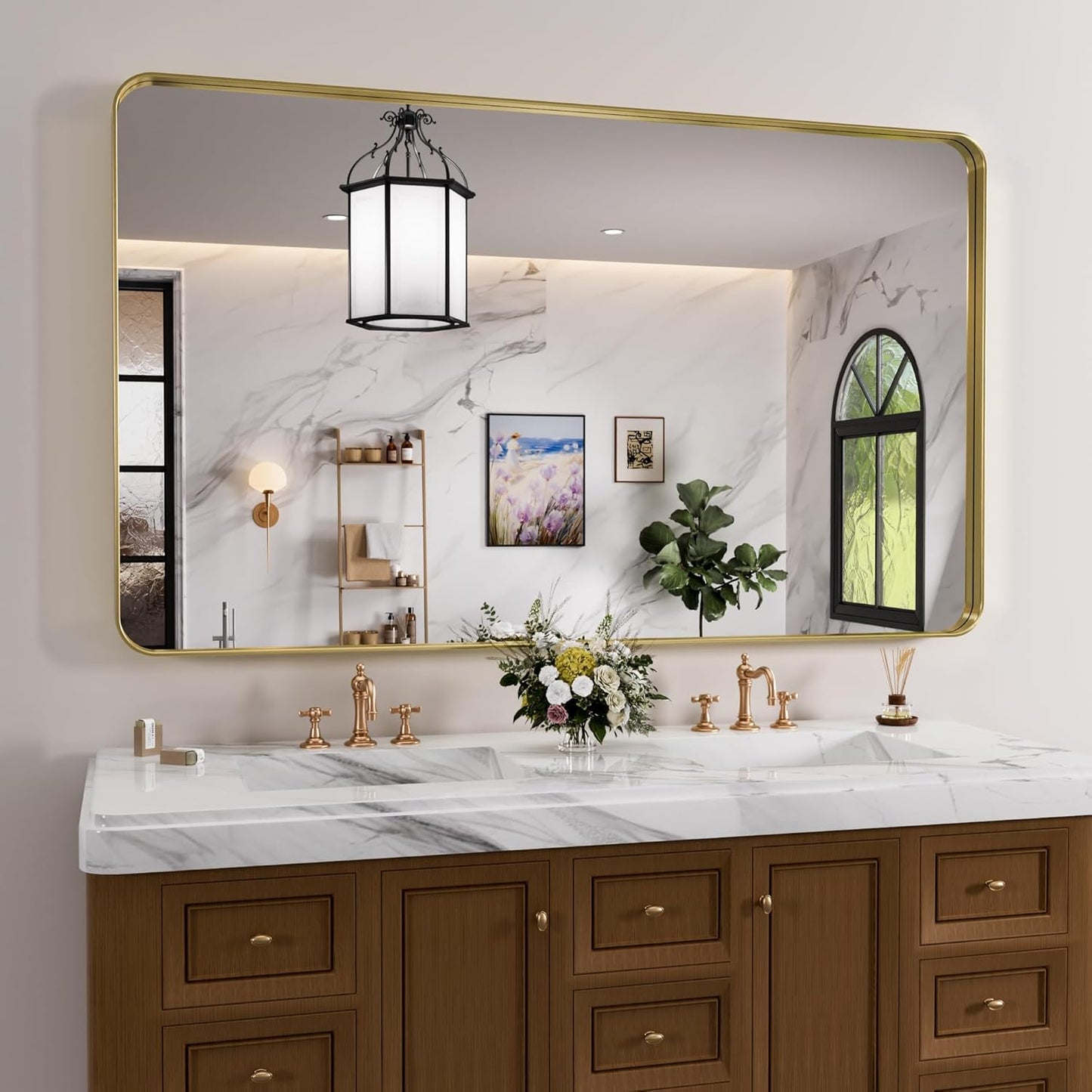 Gold Bathroom Mirror with Brushed Metal Frame for Elegance