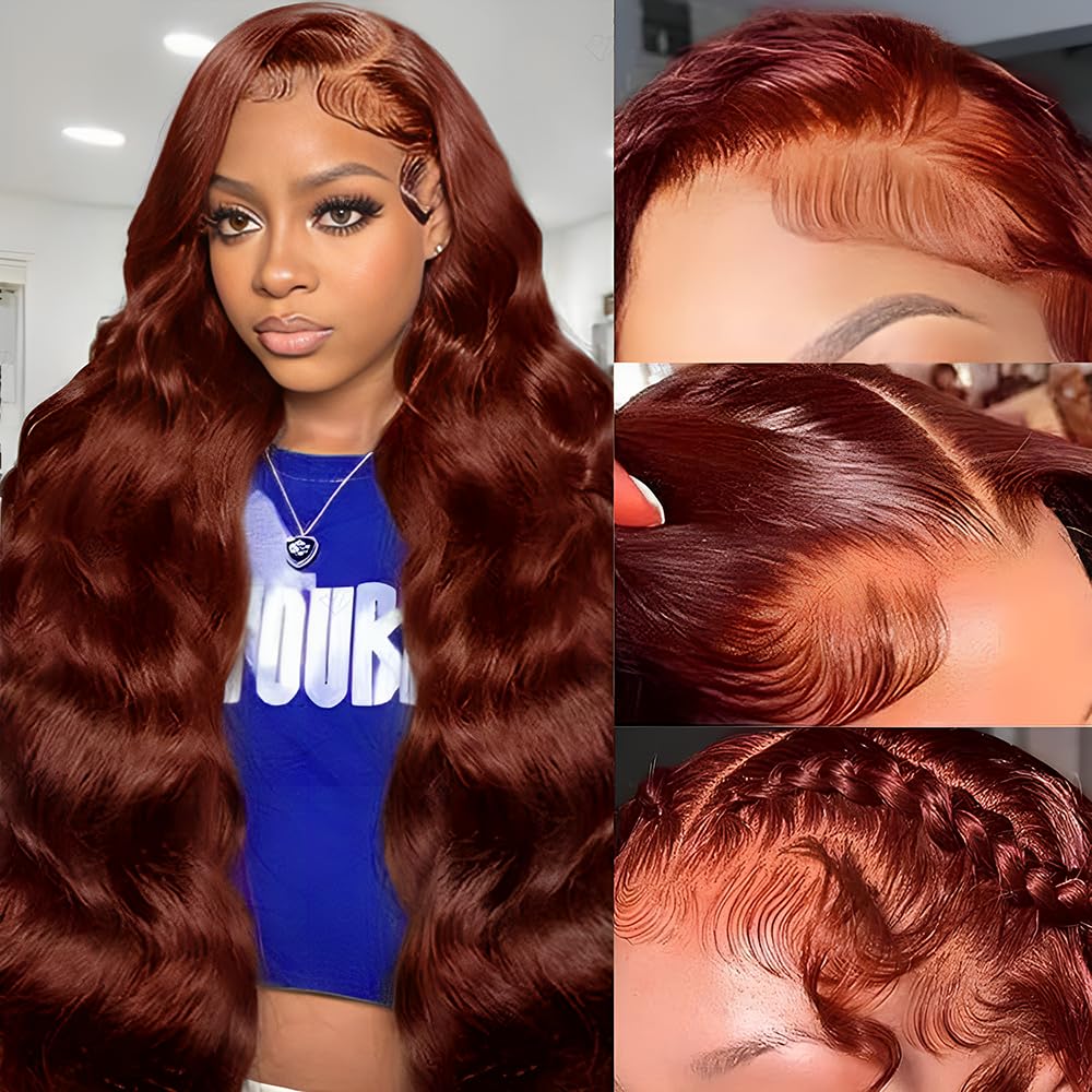 Reddish Brown Lace Front Wigs 28 Inch Body Wave HD Lace Wig