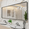 84x32 in Black Metal Framed Bathroom Mirror - Large Rounded Rectangle