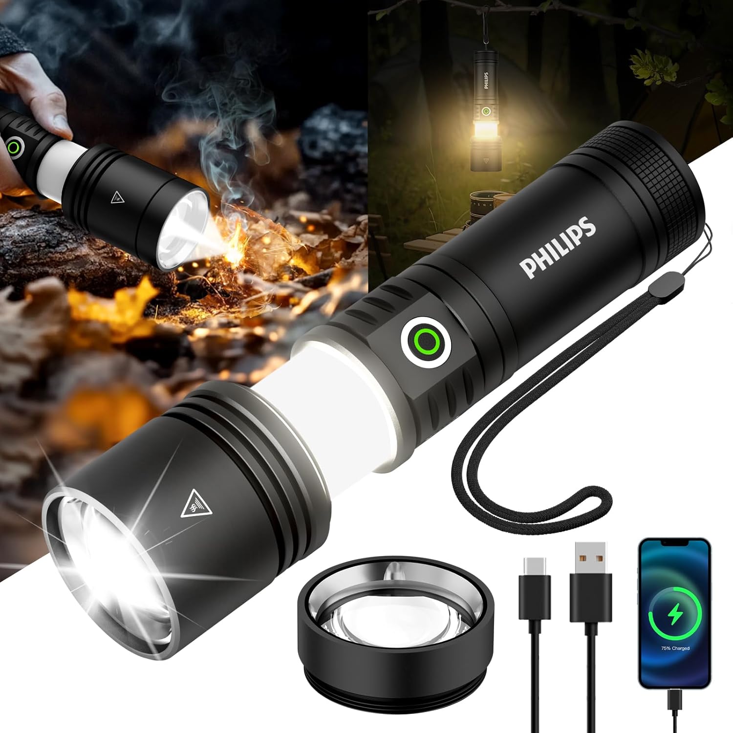 Philips High Lumens Rechargeable Flashlight with Ignition Lens