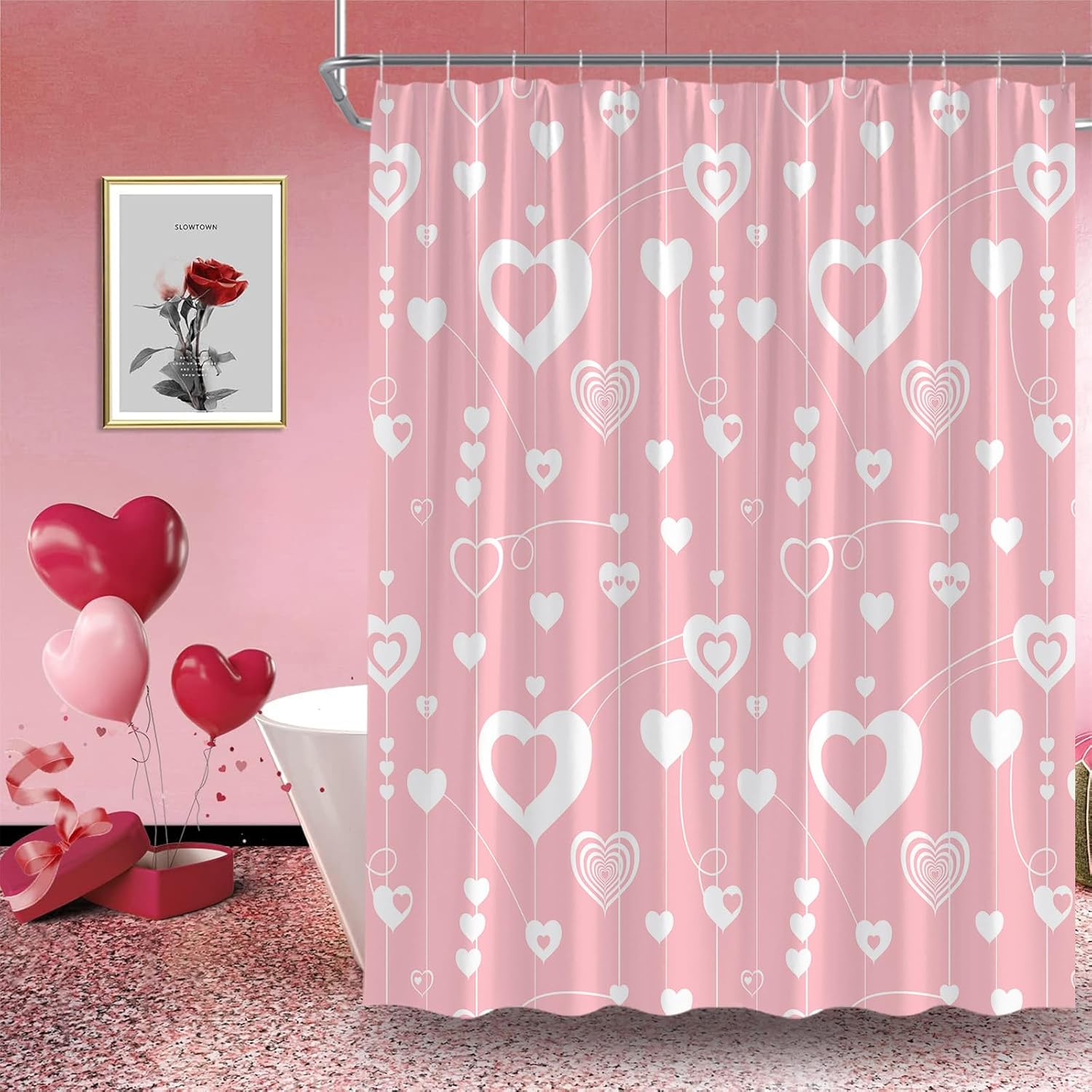 Romantic Heart Design 70 Fabric Shower Curtain
