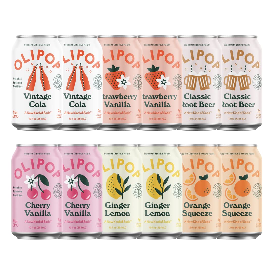 OLIPOP Sampler 6-Flavor Variety Pack for Healthy Soda Lovers