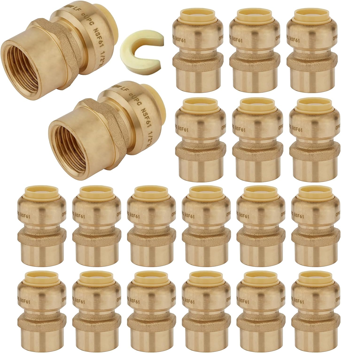 20-Pack Pushfit Female Adapter for Plumbing Fittings - Brass Quality