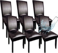 Leather Chair Covers for Dining Chairs Set of 6 - Waterproof & Stretch