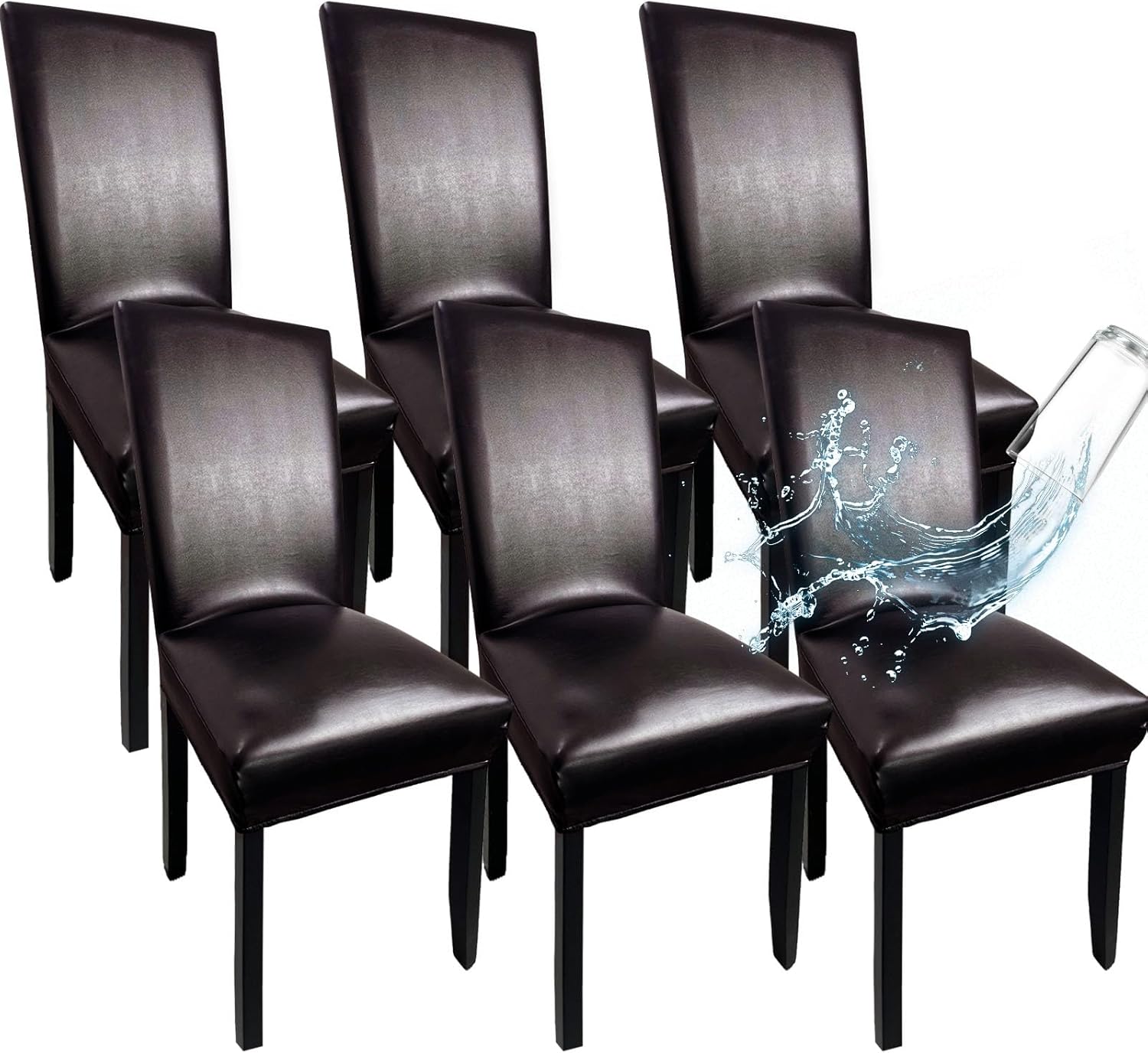 Leather Chair Covers for Dining Chairs Set of 6 - Waterproof & Stretch
