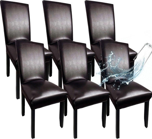 Leather Chair Covers for Dining Chairs Set of 6 - Waterproof & Stretch