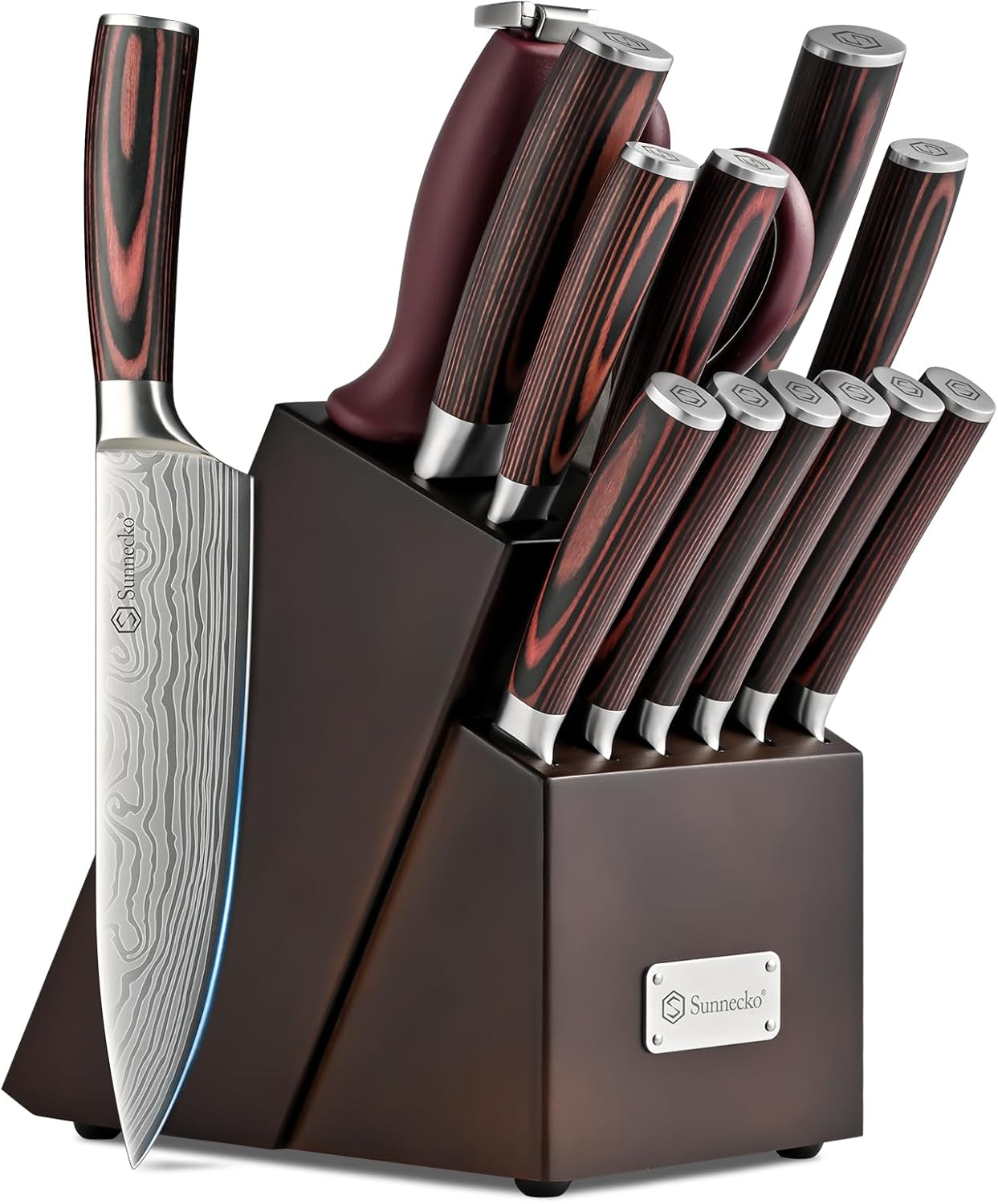 Sunnecko Knife Set with Block and Sharpener for Effortless Cutting