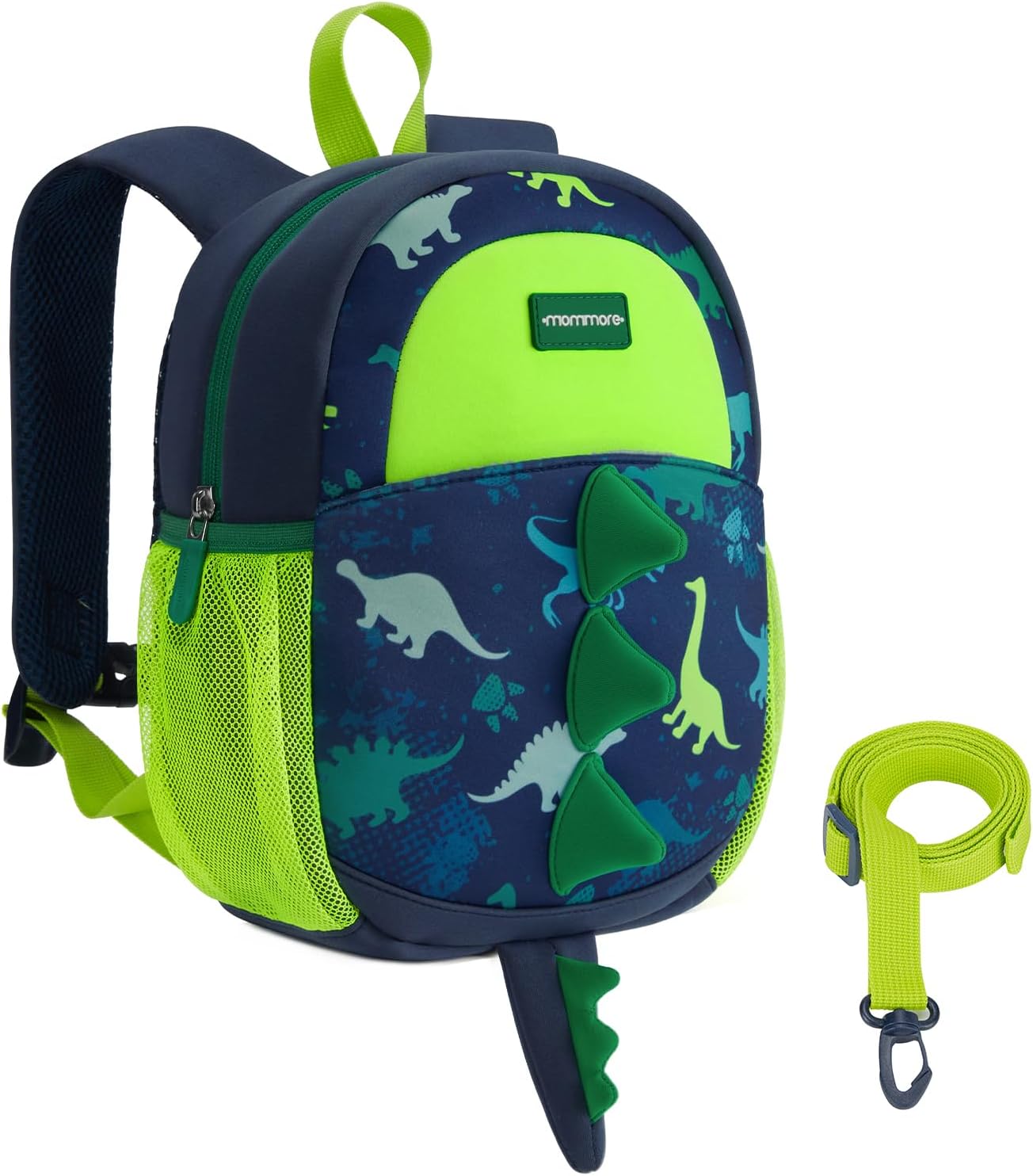 Dinosaur Leash Backpack for Boys 2-4, Cute 3D Cartoon, Green