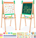 Kids Wooden Easel Double Sided Whiteboard Blackboard - Adjustable Art
