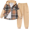 Boys Flannel Plaid Hoodie and Jogger Sweatsuit Set - Warm Everyday