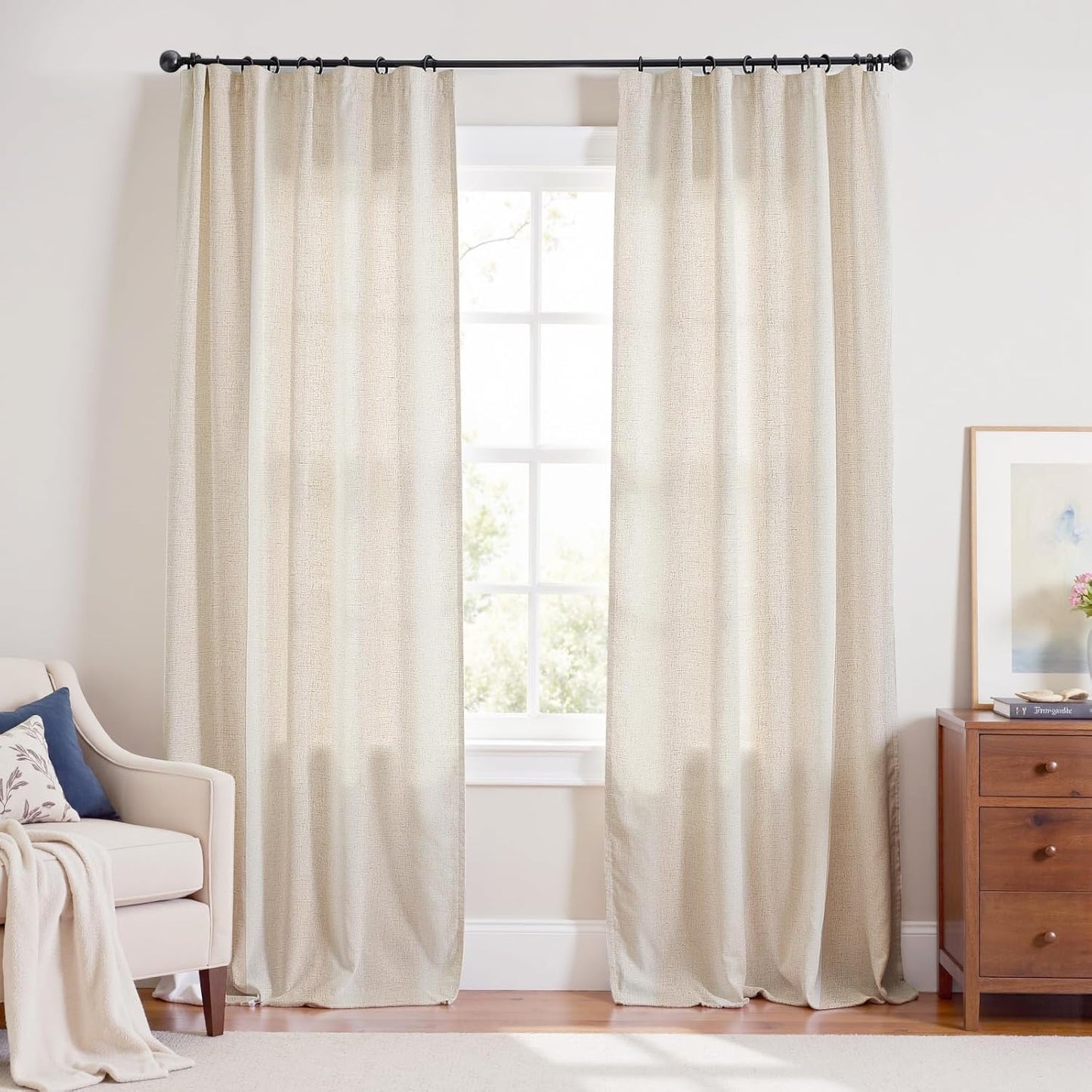Linen Blend Curtains for Bedroom Living Room by Jinchan 96 in