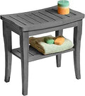 Bamboo Shower Bench Spa Stool - Grey 2-Tier Seat and Foot Rest