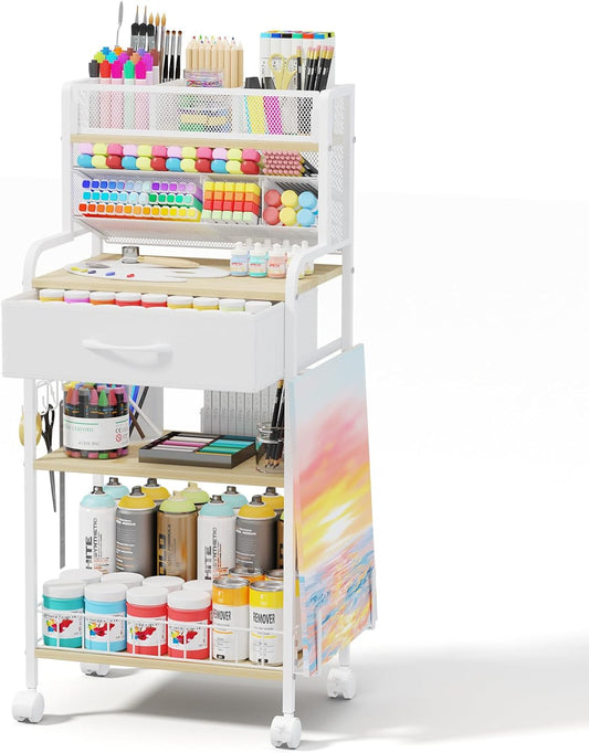 3 Tier Rolling Art Cart with Storage Drawer for Home and Office